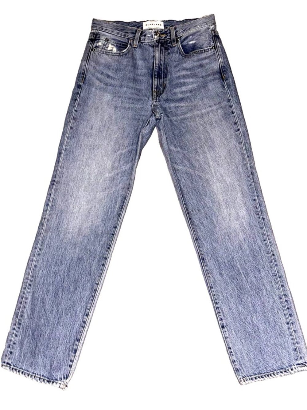 SLVRLAKE High Rise Straight Leg Jeans Women’s 24X31 Light Wash Distressed  Hem